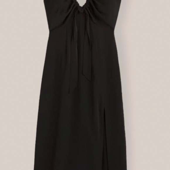Abercrombie & Fitch | Matte Black Satin Midi Slip Dress | Size XS - Picture 3 of 7